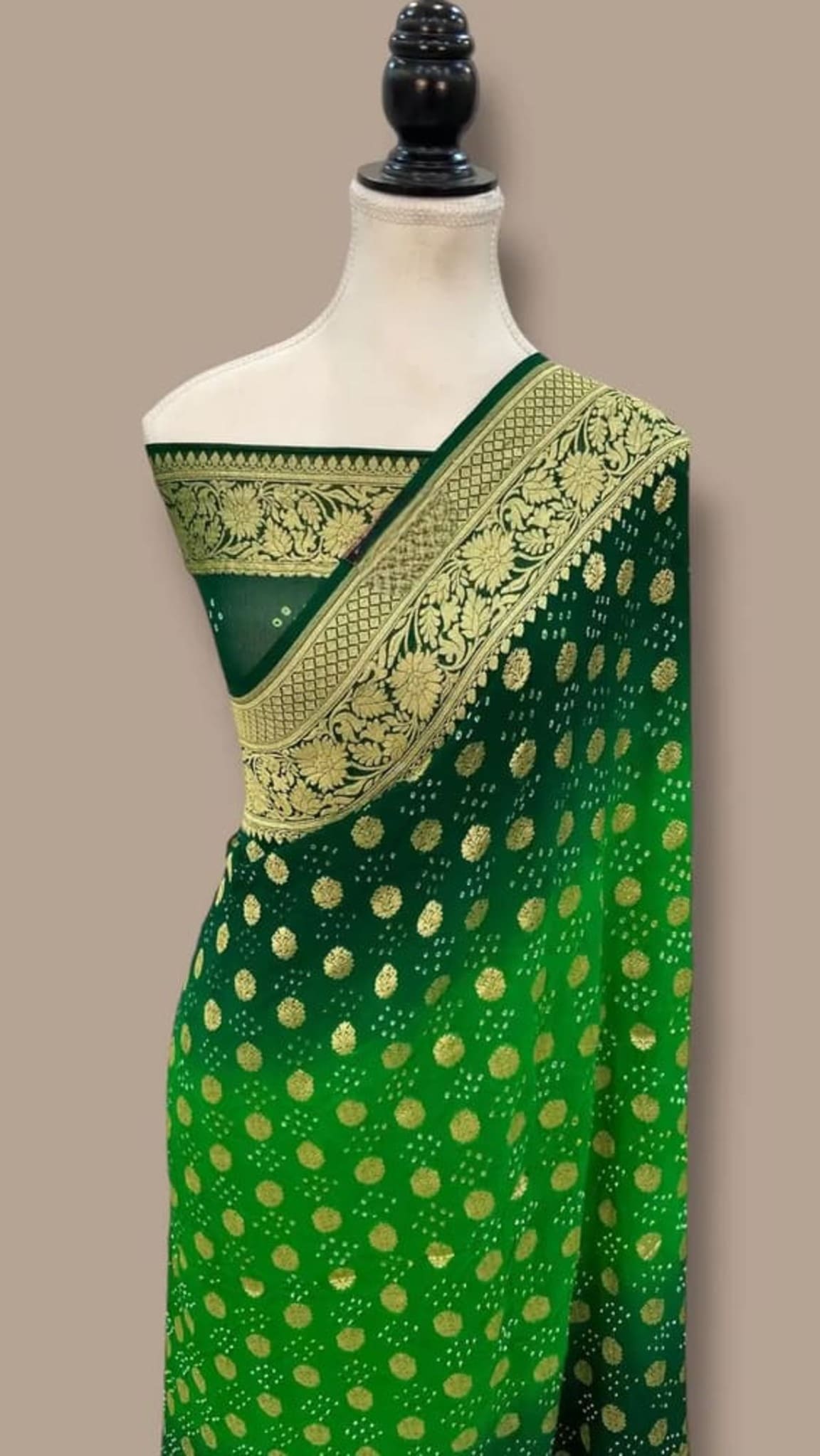 Green Shade Georgette Bandhej Handloom Banarasi Saree | Tamanna Saree
