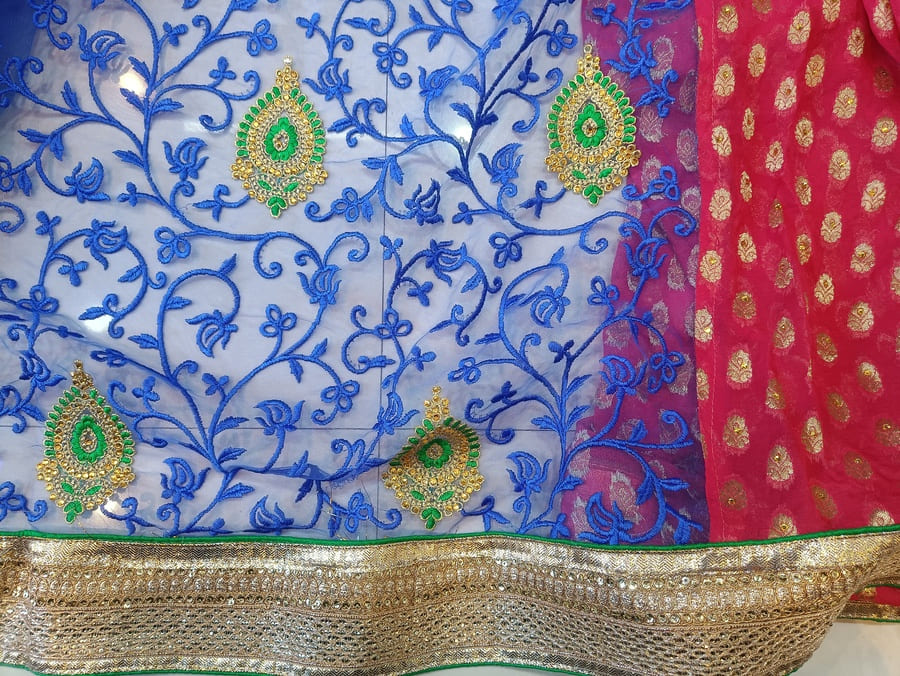 Red Half & Half Georgette Designer Saree