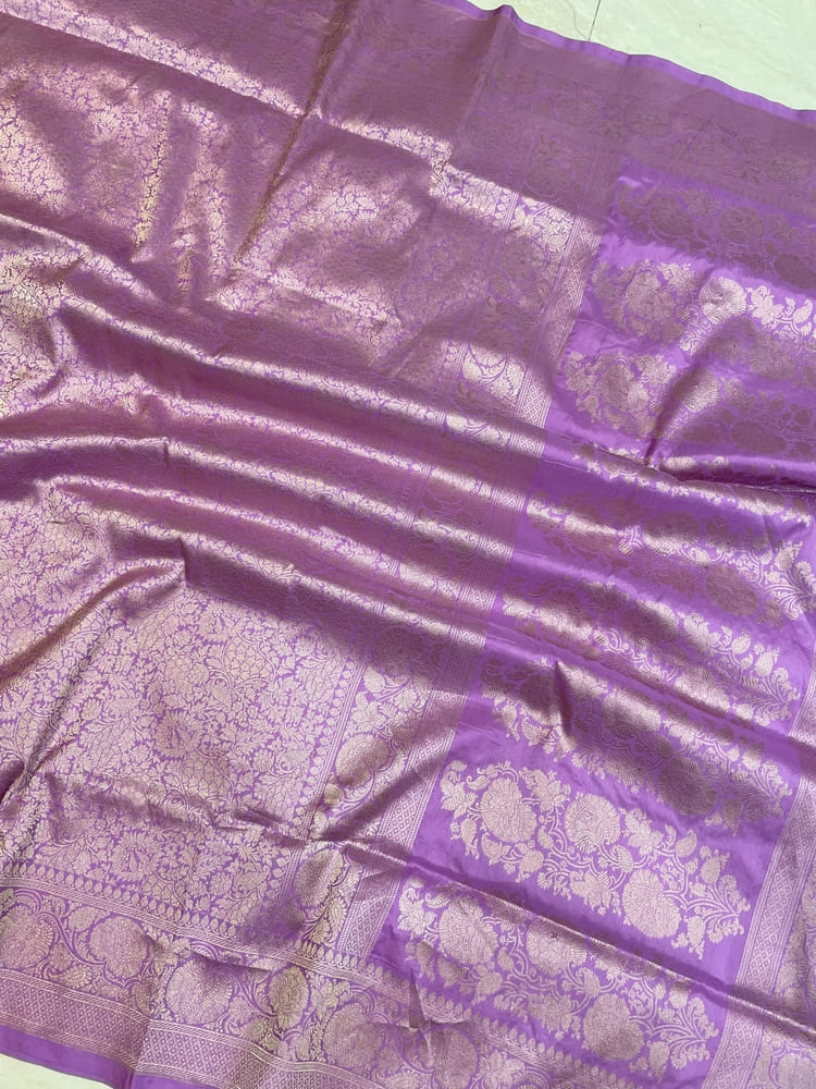 Lavender Pure Katan Silk Banarasi Handloom Saree- Tanchui Brocade