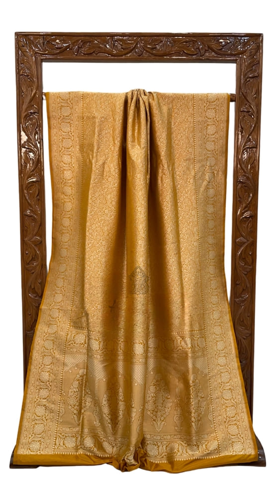 Mustard Pure Katan Silk Banarasi Handloom Saree- Tanchui Brocade