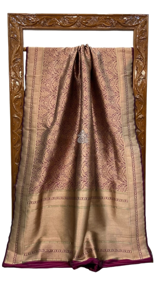 Dark Purple Pure Katan Silk Handloom Banarasi Saree- Tanchui Brocade