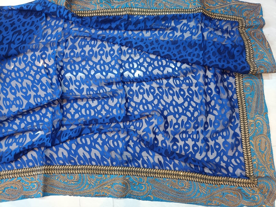 Blue Pure Georgette Brasso Saree