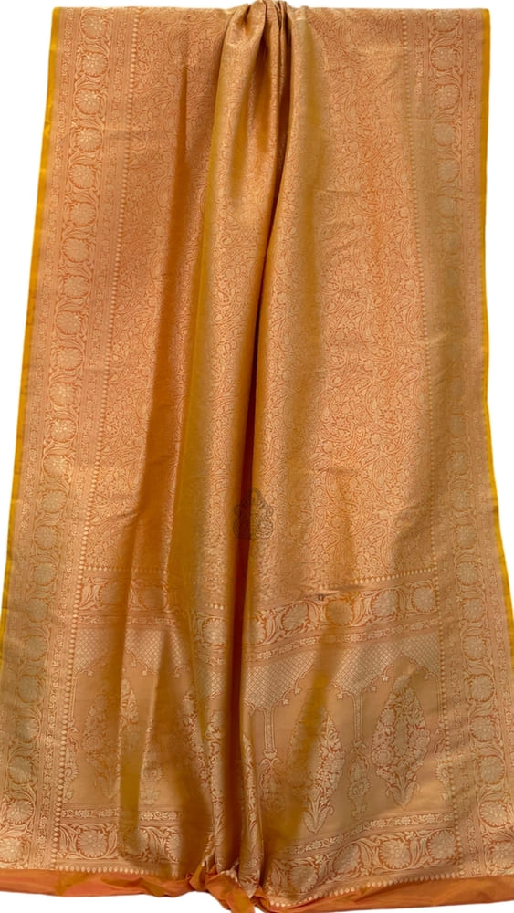 Yellow Pure Katan Silk Banarasi Handloom Saree- Tanchui Brocade