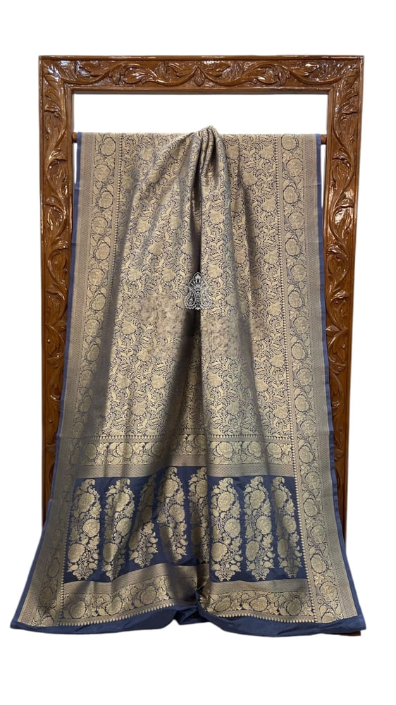 Turquoise Blue Pure Katan Silk Banarasi Handloom Saree- Tanchui Brocade