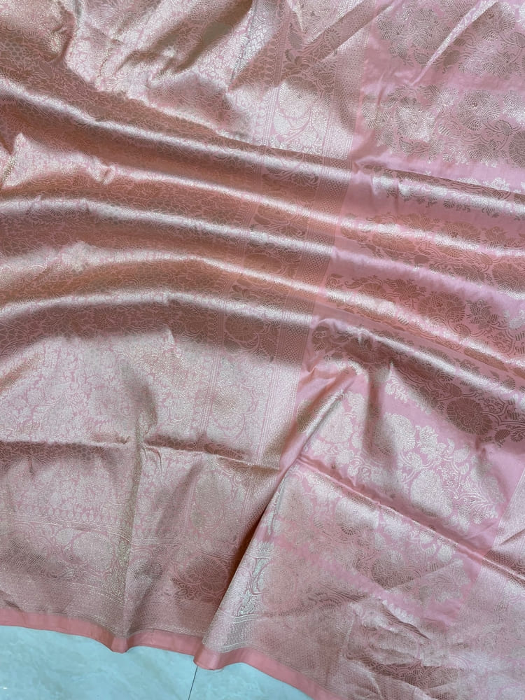 Pink Pure Katan Silk Banarasi Handloom Saree- Tanchui Brocade