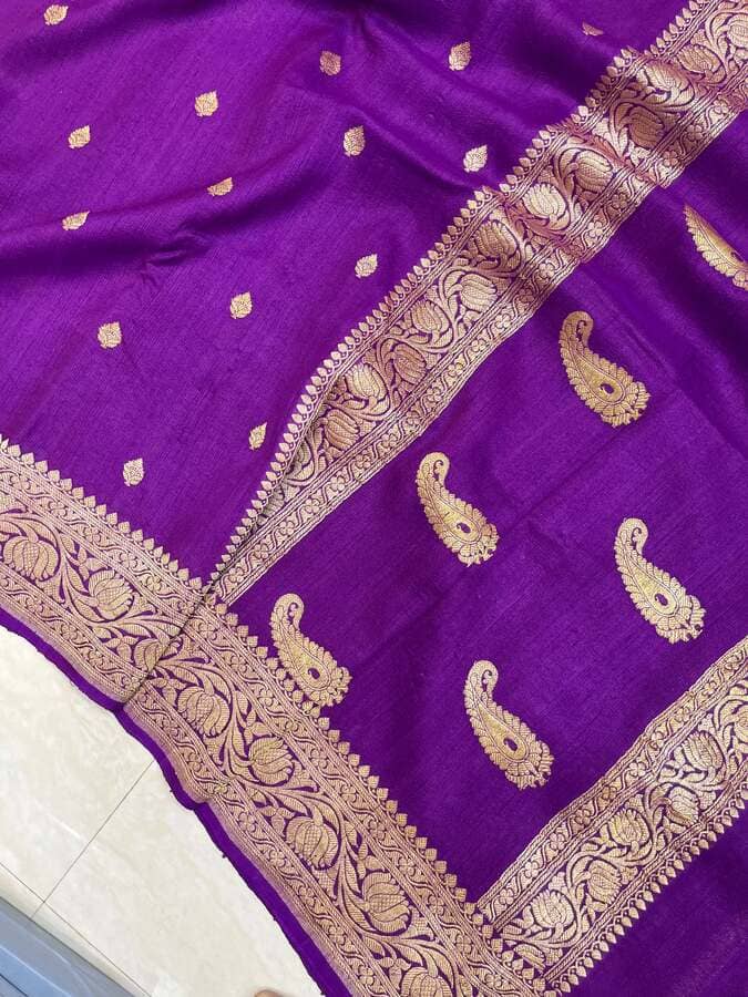 Purple Pure Tussar Georgette Handloom Banarasi Saree- All over Kadua work
