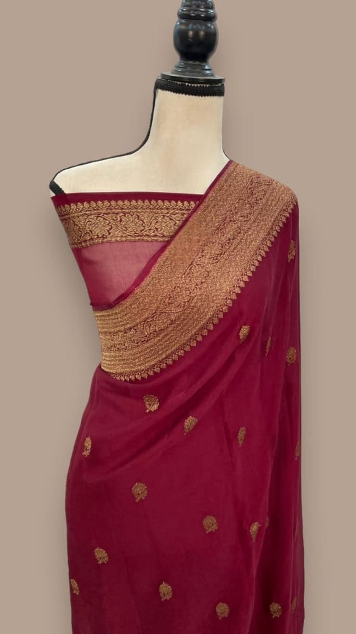 Maroon Khaddi Georgette Banarasi Saree - Antique Zari | Tamanna Saree