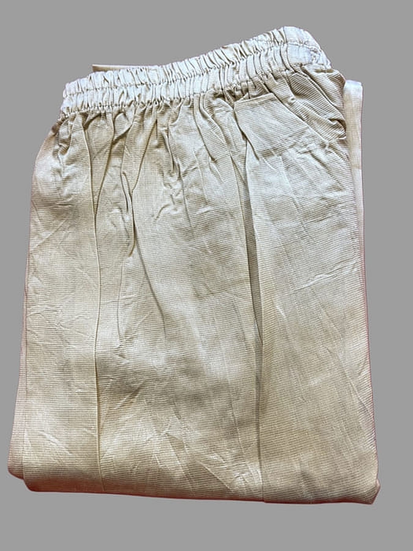 Beige elastic-waist drawstring pants with gathered fabric for suit set
