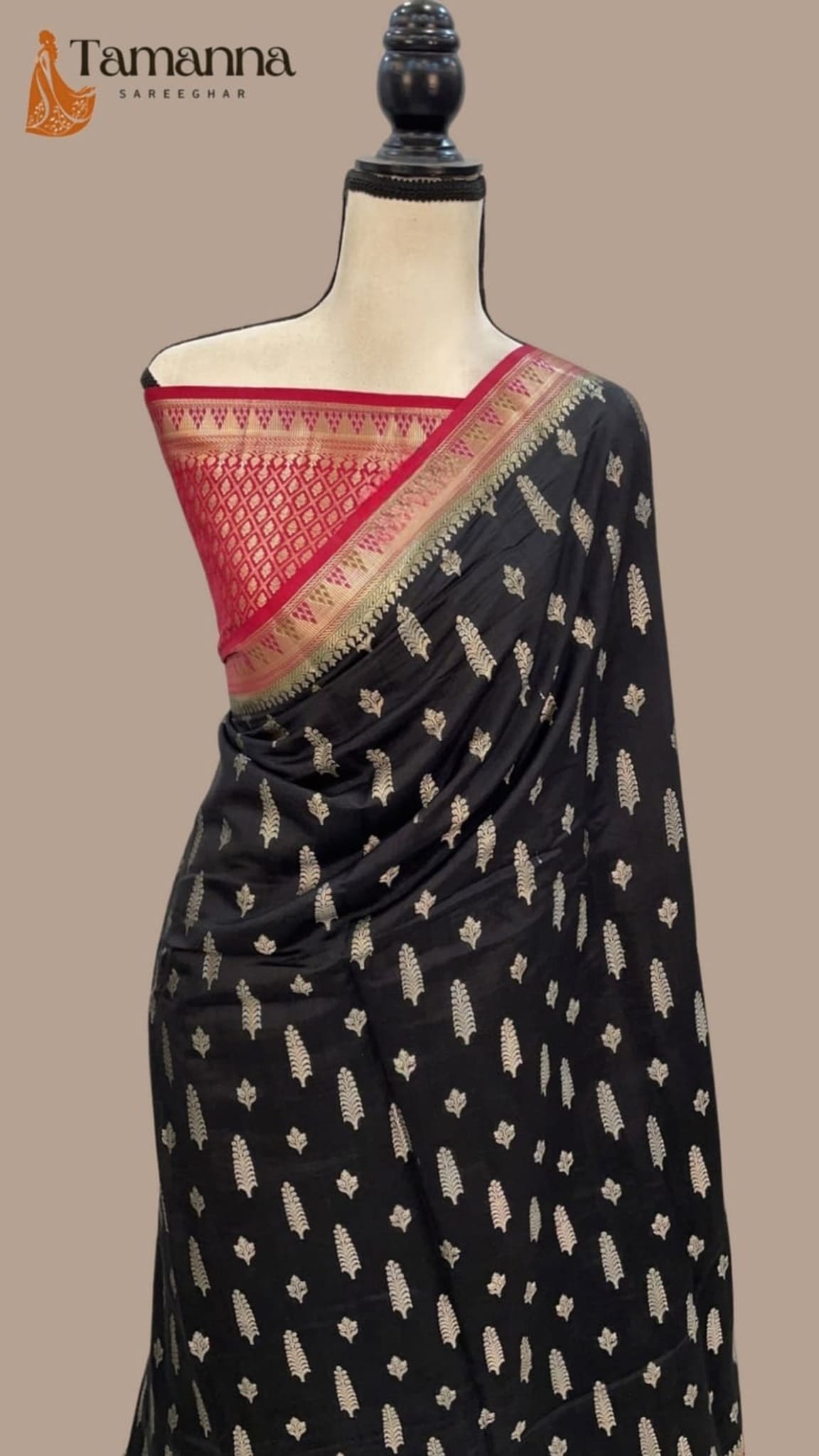 Black Chiniya Silk Handloom Banarasi Saree | Tamanna Saree