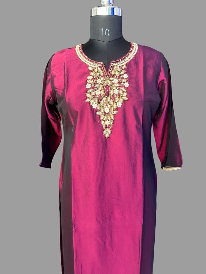 Magenta Silk Suit Set with Organza Banarasi Dupatta