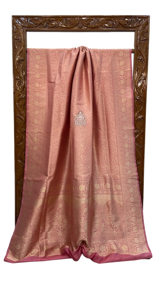 Soft Pink Pure Katan Silk Banarasi Handloom Saree- Tanchui Brocade