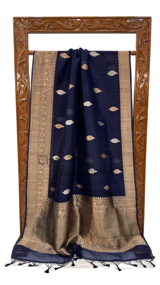 Blue Pure Kora Handloom Banarasi Saree - Sona Roopa Alfi Kadua Boota