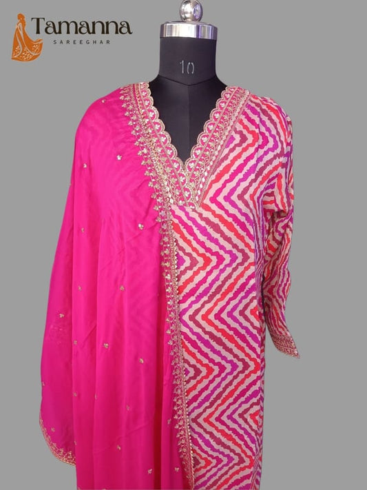 Hot Pink Pure Chinon Suit Set