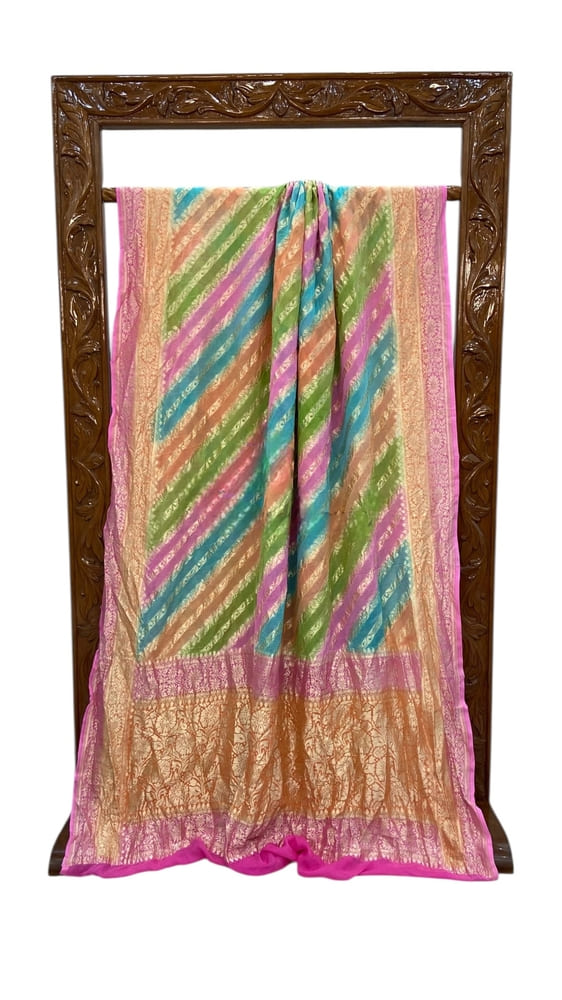 Multi Shaded Pure Khaddi Georgette Handloom Banarasi Saree With Water Zari