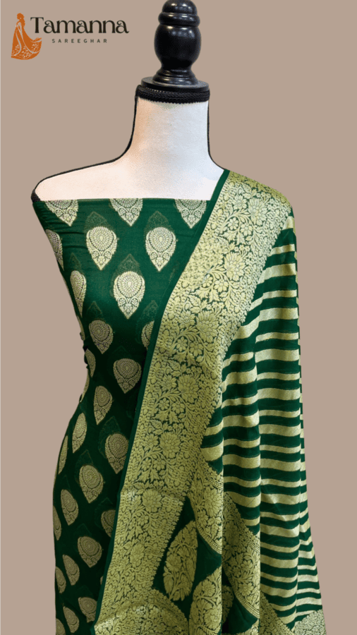 Green Pure Khaddi Chiffon Banarasi Dress Material