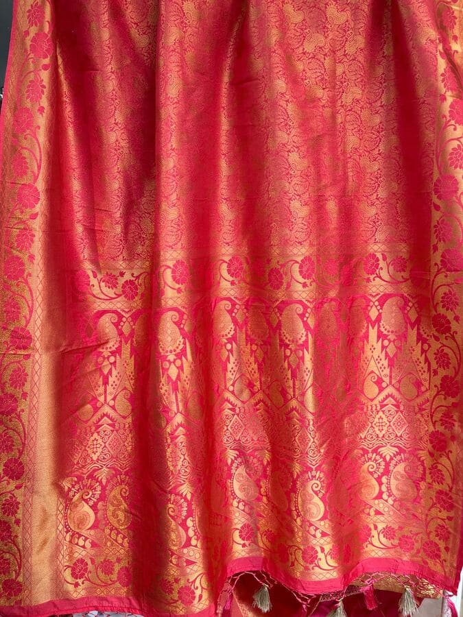 Hot Pink Pure Silk Banarasi Saree with Golden Zari