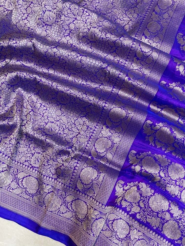 Neon Blue Pure Katan Silk Handloom Banarasi Saree- Tanchui Brocade