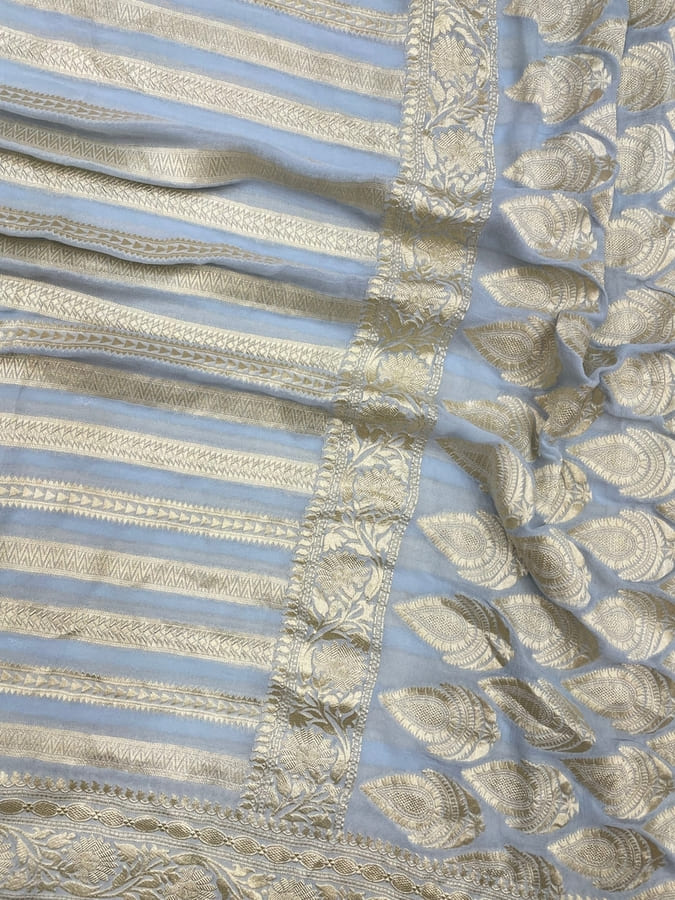 Grey Pure Khaddi Georgette Handloom Banarasi Saree- Water Zari