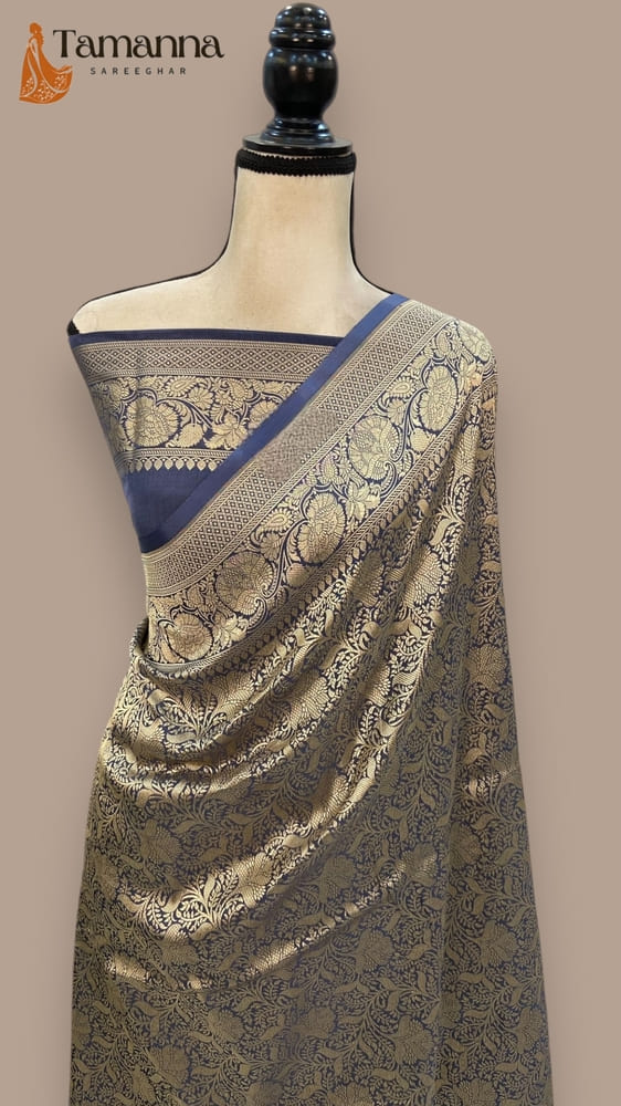 Turquoise Blue Pure Katan Silk Banarasi Handloom Saree- Tanchui Brocade
