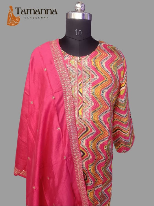 Lahariya Hot Pink Pure Maslin Straight Suit Set