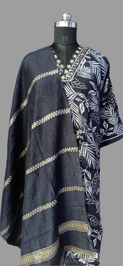 Plus Size Navy Blue Silk Suit Set