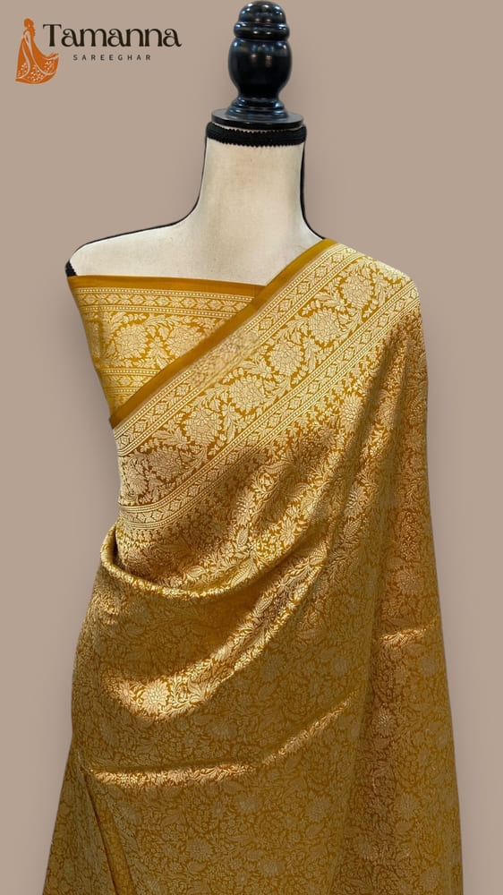 Dijon Yellow Pure Katan Silk Banarasi Handloom Saree- Tanchui Brocade