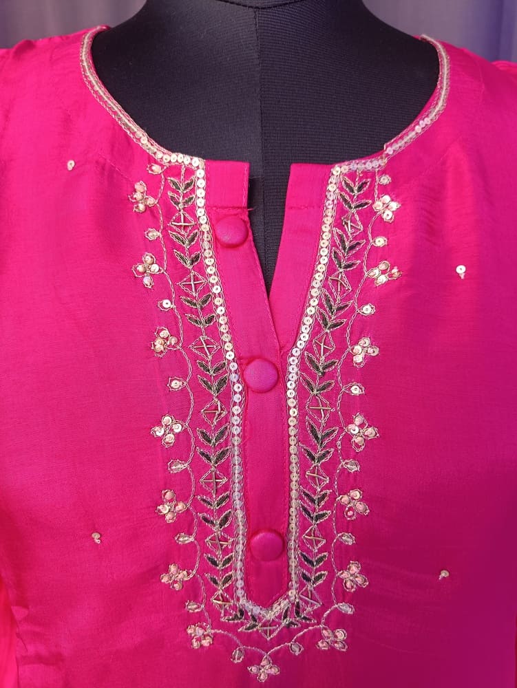 Hot Pink Pure Dola Silk Suit Set with Pure Gaji Silk Dupatta