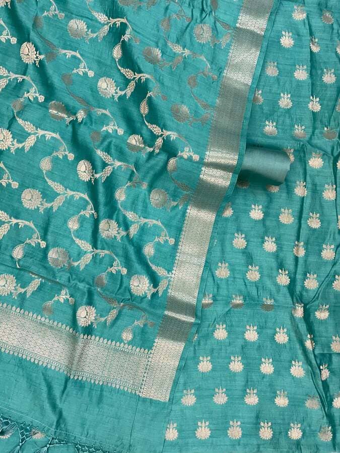 Sea Green Pure Chiniya Silk Handloom Banarasi Dress Material