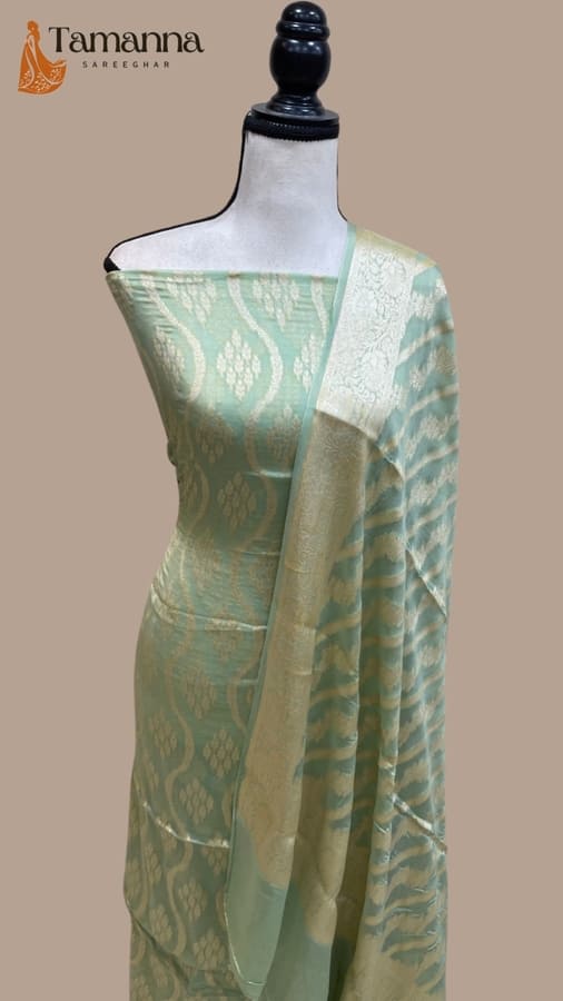 Lavender Pure Khaddi Chiffon Banarasi Dress Material