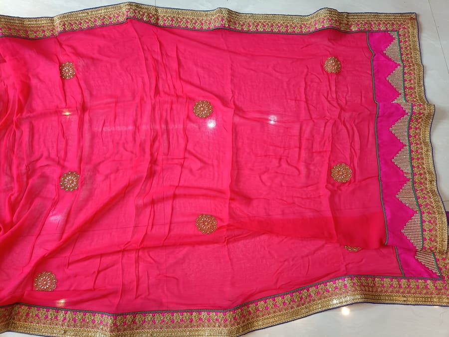 Hot Pink Pure Georgette Saree
