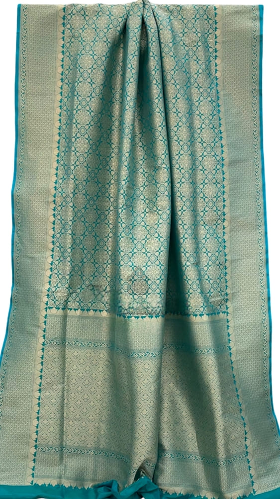 Turquoise Pure Katan Silk Banarasi Handloom Saree- Tanchui Brocade