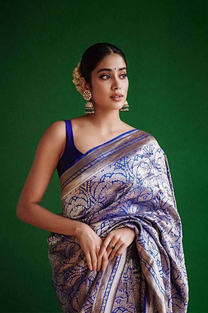 Jahanvi Blue Pure Katan Silk Banarasi Handloom Saree- Tanchui Brocade