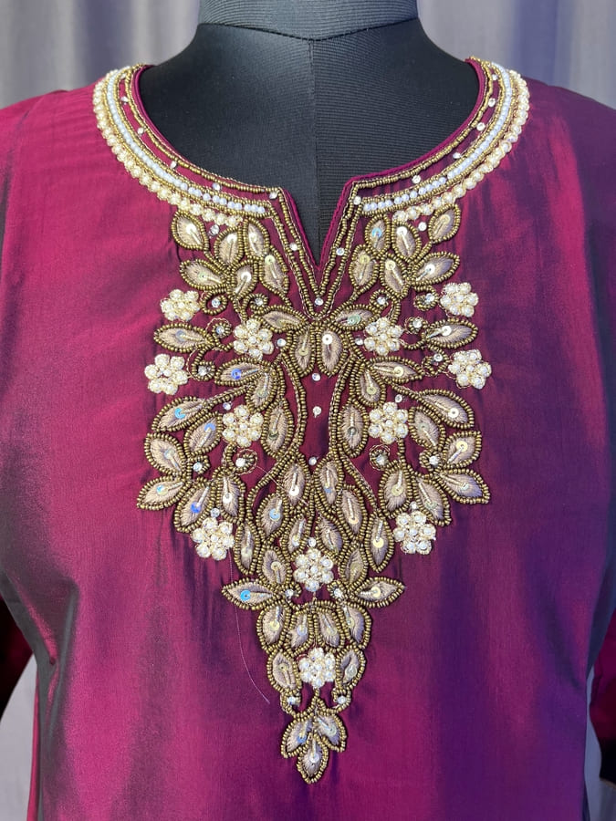 Magenta Silk Suit Set with Organza Banarasi Dupatta