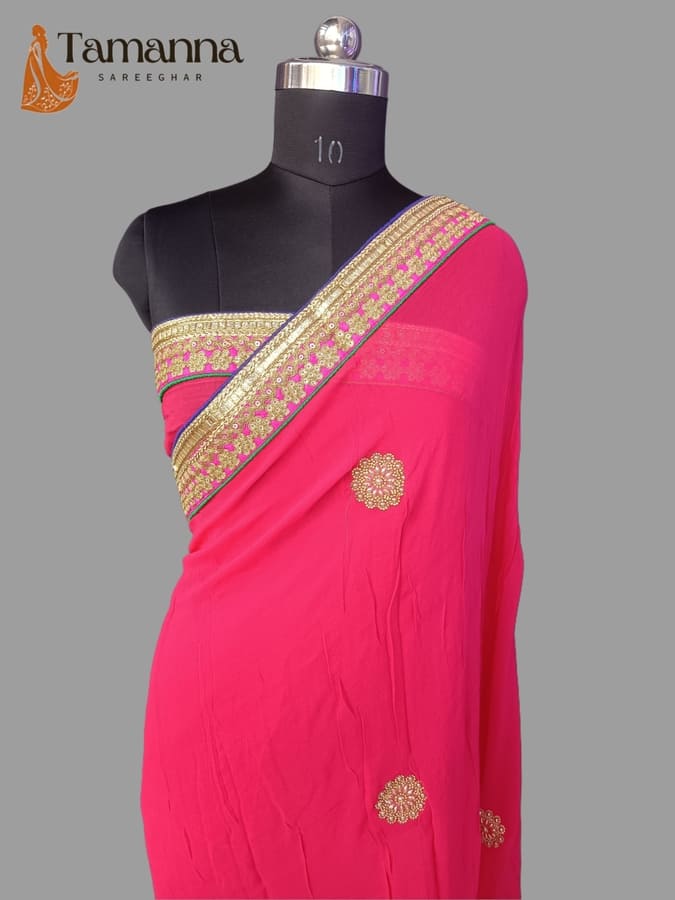 Hot Pink Pure Georgette Saree