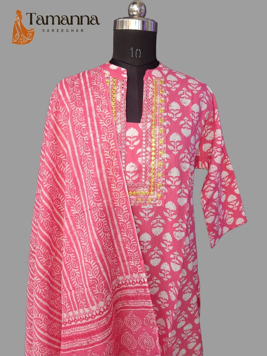 Pink Pure Cotton printed Suit Set