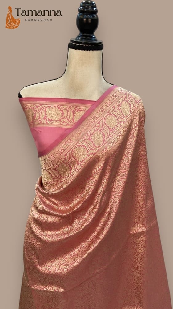 Soft Pink Pure Katan Silk Banarasi Handloom Saree- Tanchui Brocade