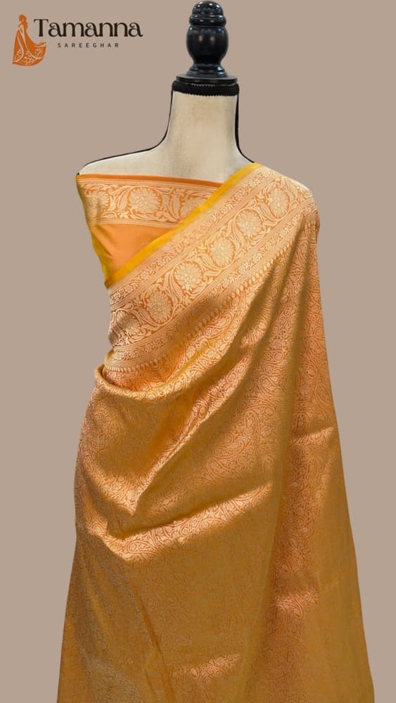 Yellow Pure Katan Silk Banarasi Handloom Saree- Tanchui Brocade