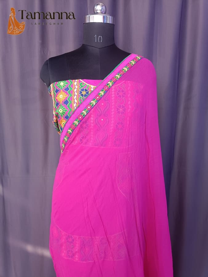 Pink Pure Georgette Saree