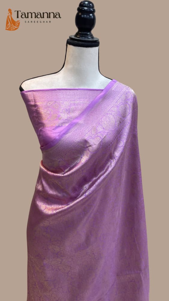 Lavender Pure Katan Silk Banarasi Handloom Saree- Tanchui Brocade