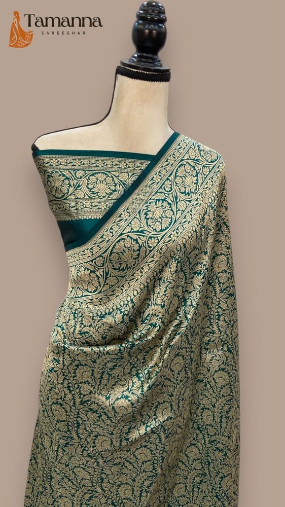 Green Pure Katan Silk Banarasi Handloom Saree- Tanchui Brocade