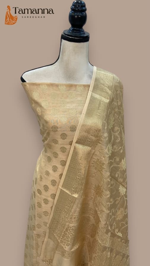 Potato Pure Chanderi Cotton Banarasi Dress Material