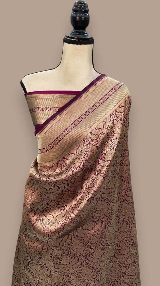 Dark Purple Pure Katan Silk Handloom Banarasi Saree- Tanchui Brocade