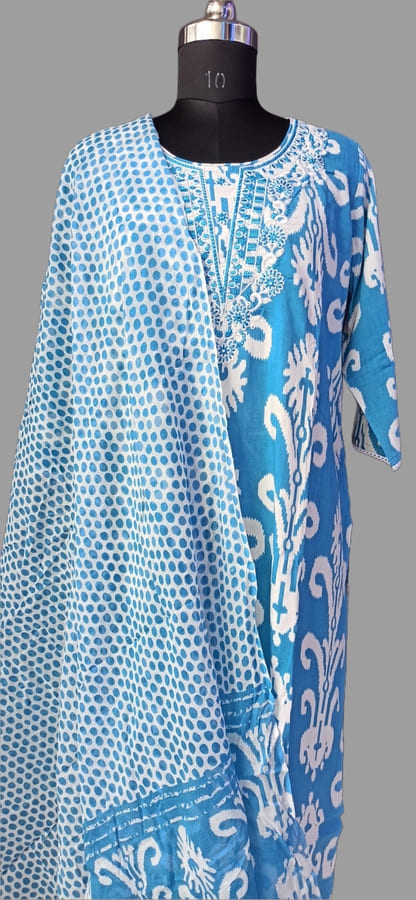 Plus Size Sky Blue Cotton Suit Set