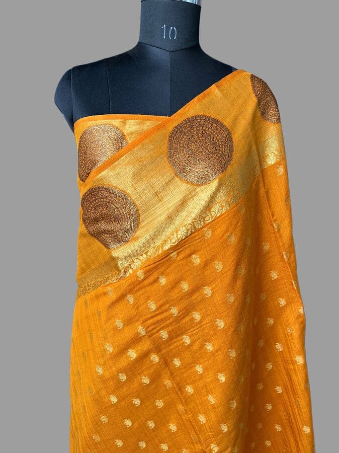 Mustard Yellow Pure Silk Banarasi Saree with Golden Zari