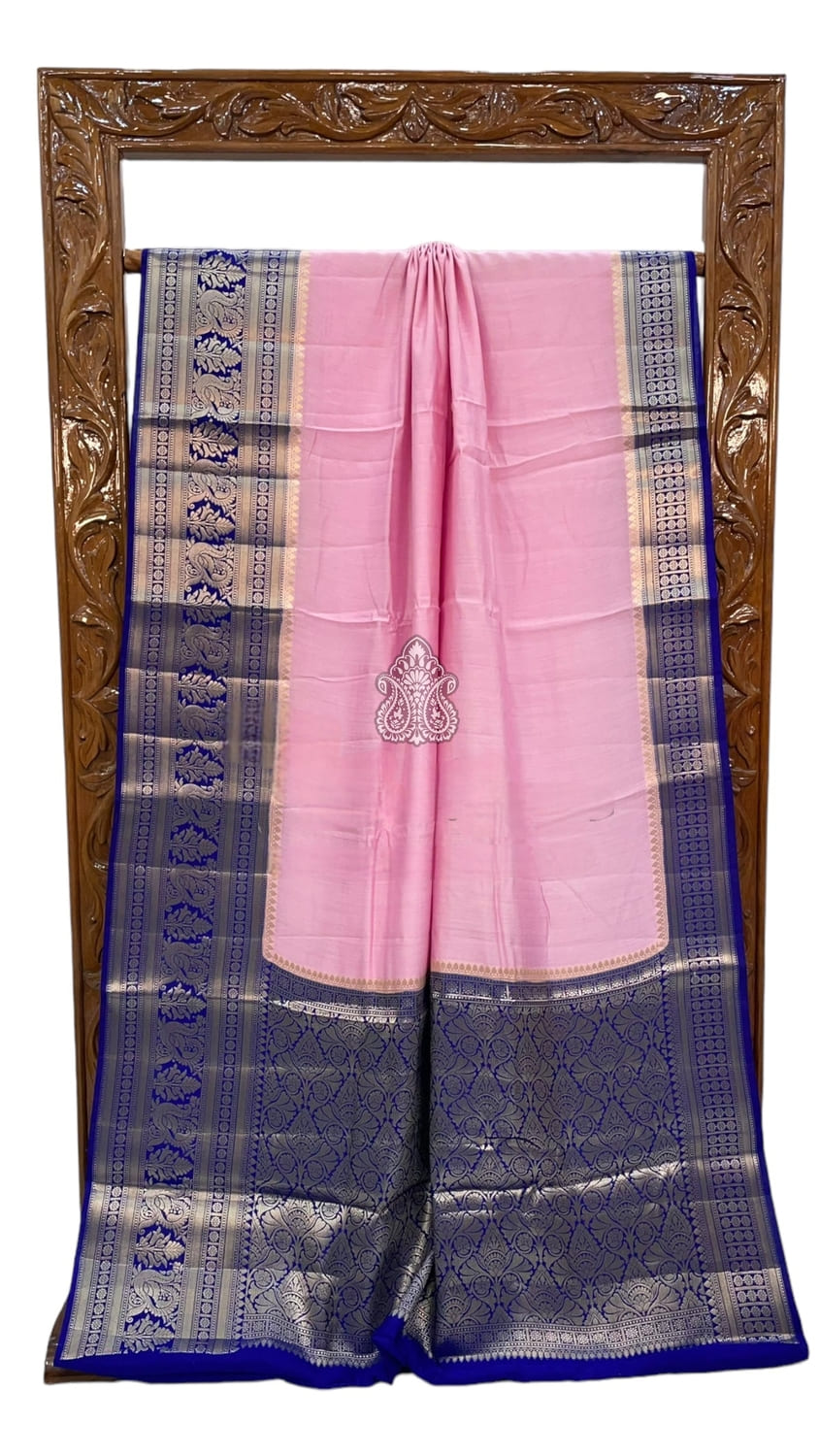 Baby Pink Pure Chiniya Silk Khaddi Banarasi Handloom Saree