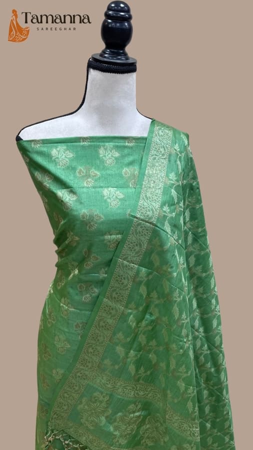 Sea Green Pure Tussar Silk Banarasi Dress Material