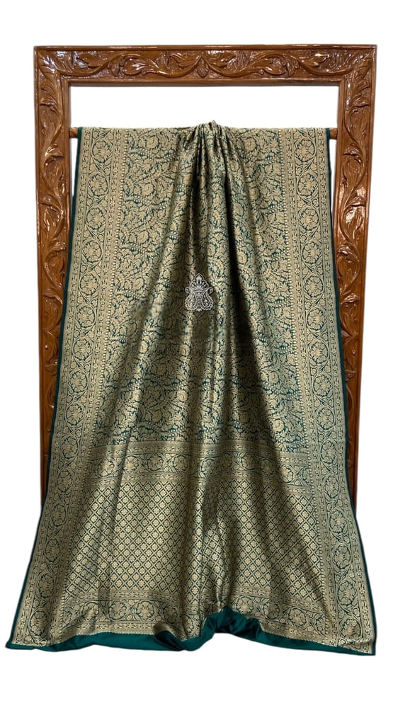 Green Pure Katan Silk Banarasi Handloom Saree- Tanchui Brocade