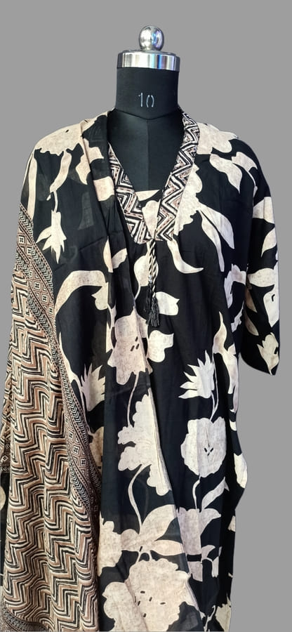 Plus Size Black Cotton Suit Set