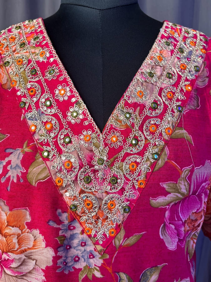 Hot Pink Pure Maslin Suit Set with Banarasi Dupatta