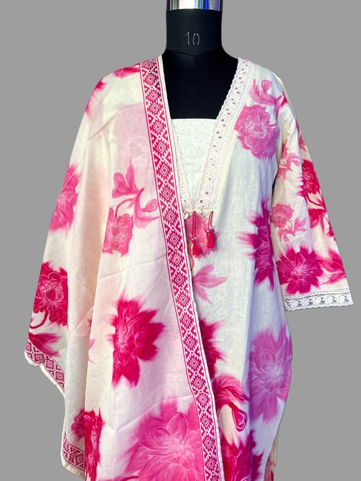 Pure Khadi Cotton Suit Set with Pearl Work